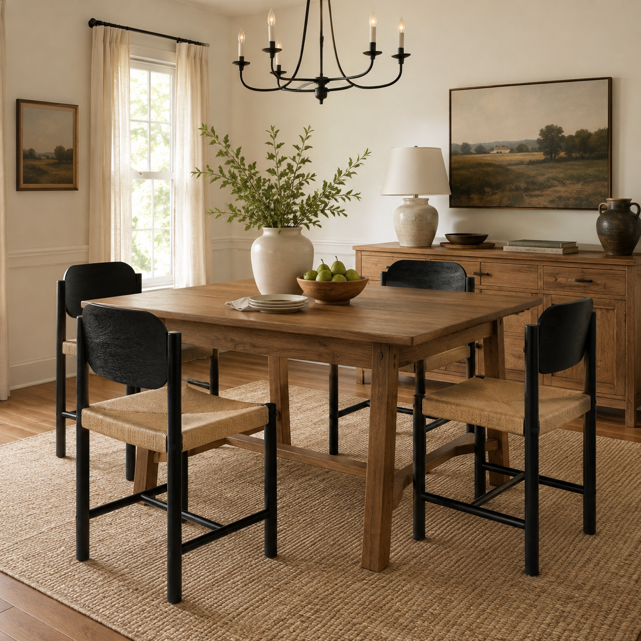 Arve Armless Paper Cord Dining Chairs with Shaped Wood Back Set of 2
