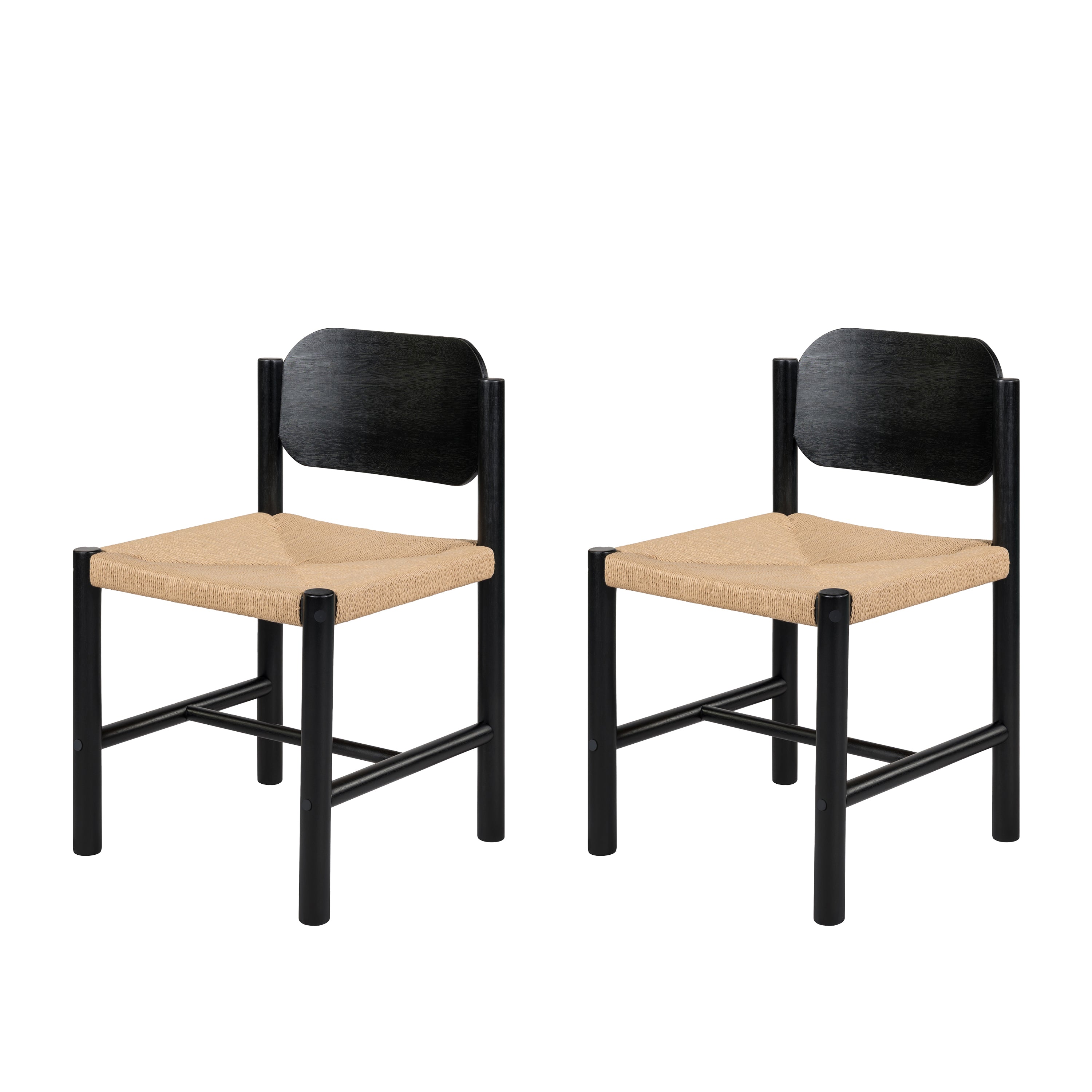 Arve Armless Paper Cord Dining Chairs with Shaped Wood Back Set of 2