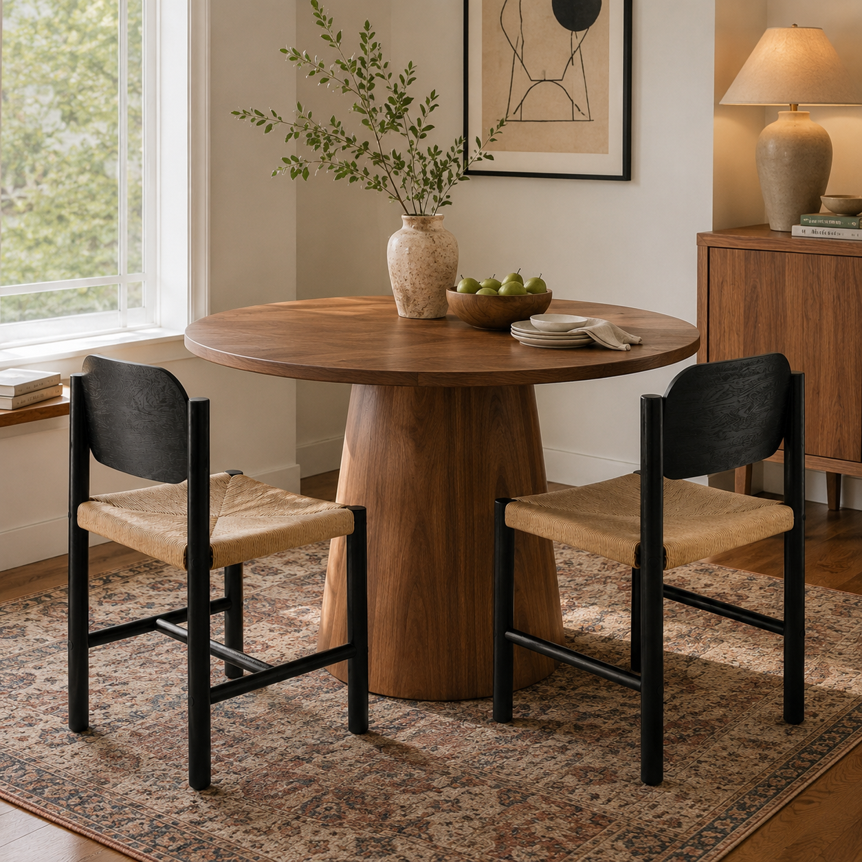 Arve Armless Paper Cord Dining Chairs with Shaped Wood Back Set of 2