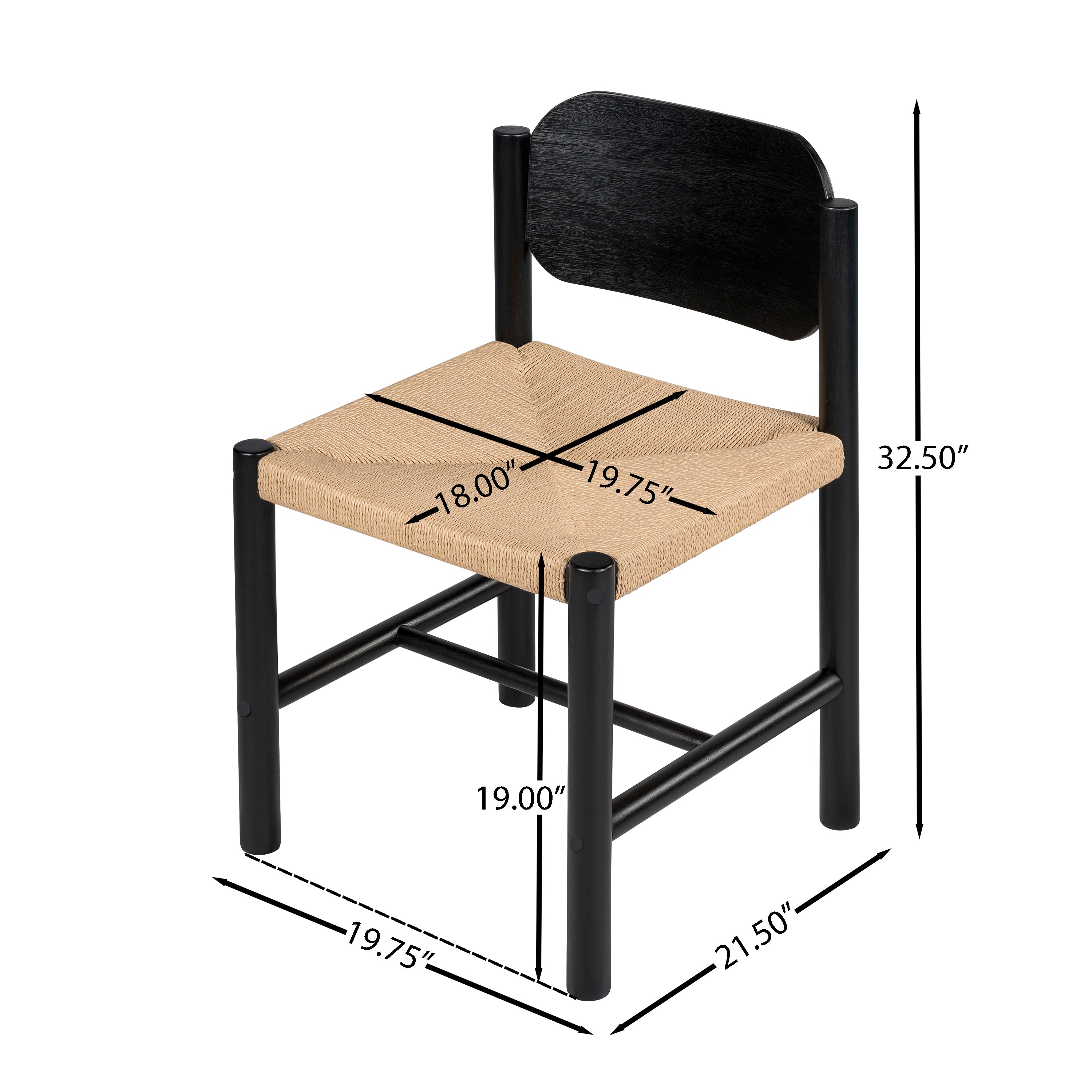 Arve Armless Paper Cord Dining Chairs with Shaped Wood Back Set of 2