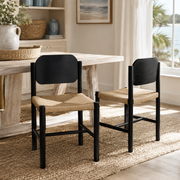 Arve Armless Paper Cord Dining Chairs with Shaped Wood Back Set of 2