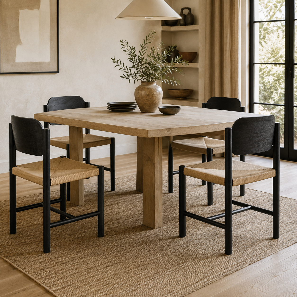 Arve Armless Paper Cord Dining Chairs with Shaped Wood Back Set of 2