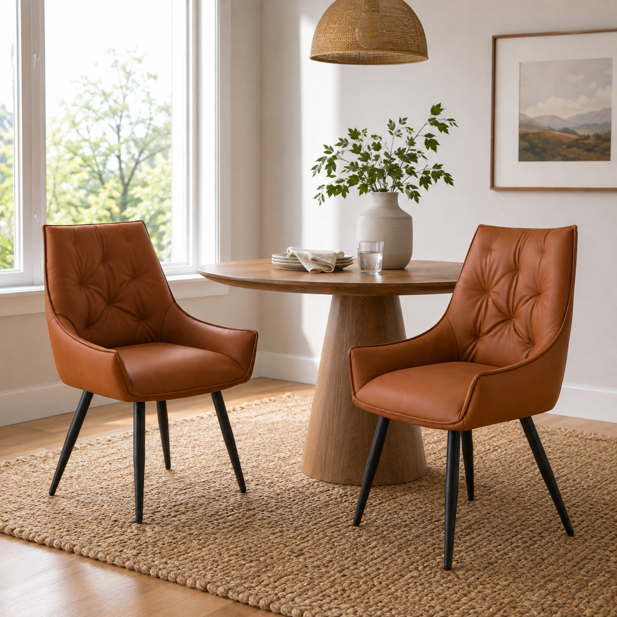 Drina Tufted Faux Leather Dining Chairs with Winged Sides Set of 2