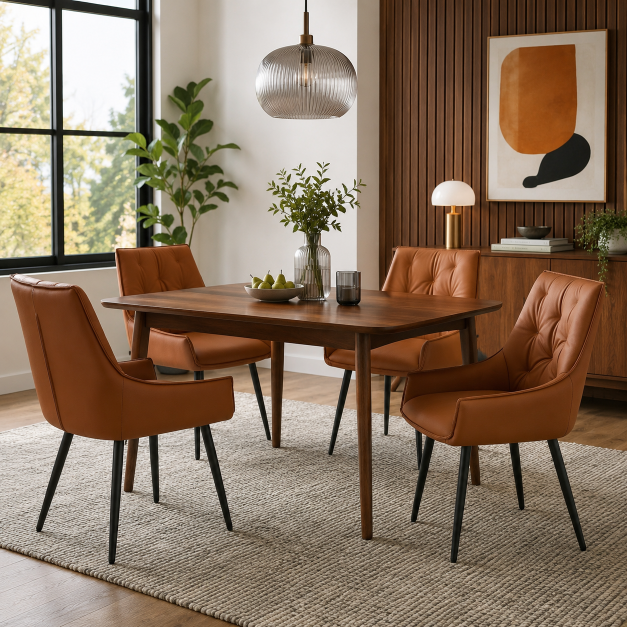 Drina Tufted Faux Leather Dining Chairs with Winged Sides Set of 2
