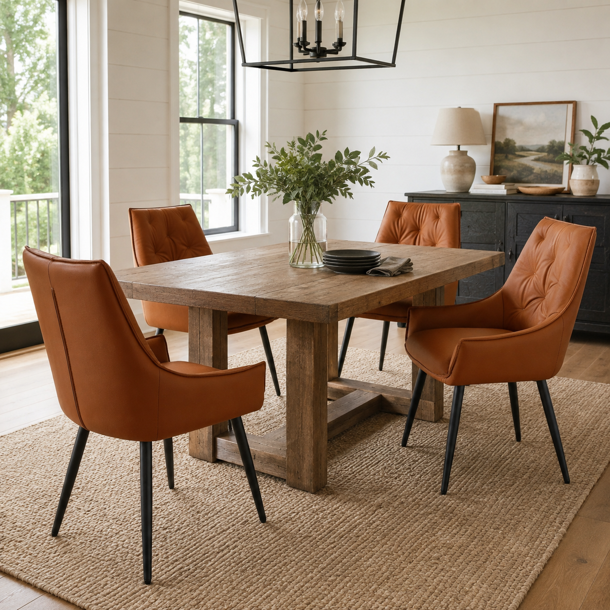 Drina Tufted Faux Leather Dining Chairs with Winged Sides Set of 2