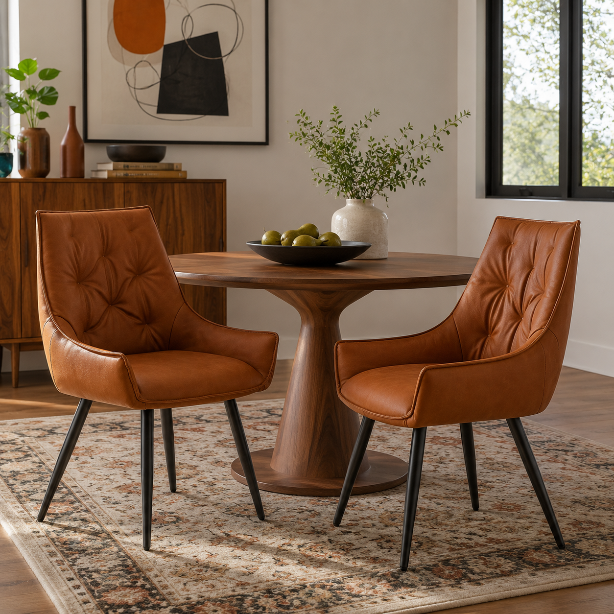 Drina Tufted Faux Leather Dining Chairs with Winged Sides Set of 2