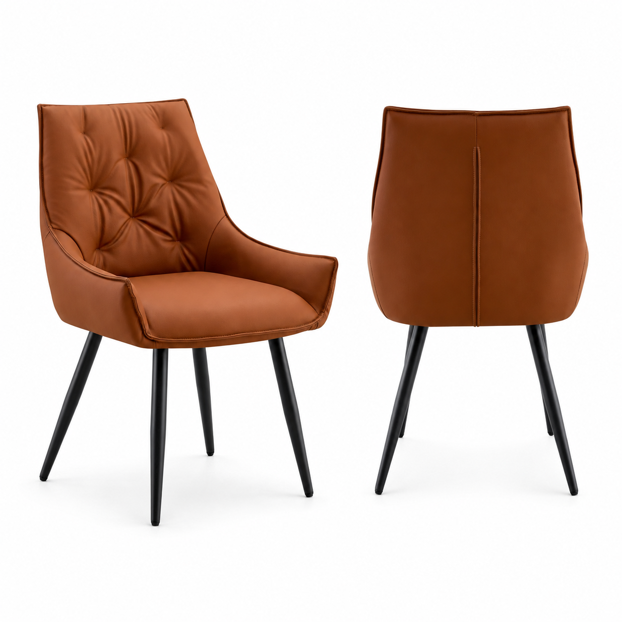 Drina Tufted Faux Leather Dining Chairs with Winged Sides Set of 2