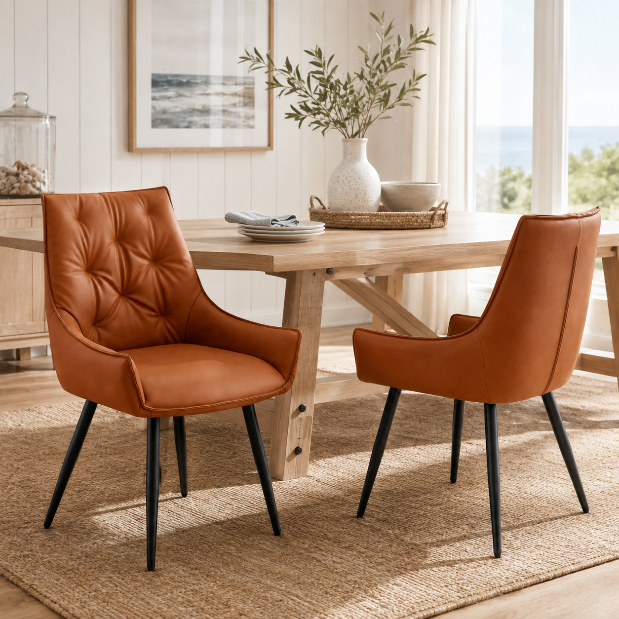 Drina Tufted Faux Leather Dining Chairs with Winged Sides Set of 2