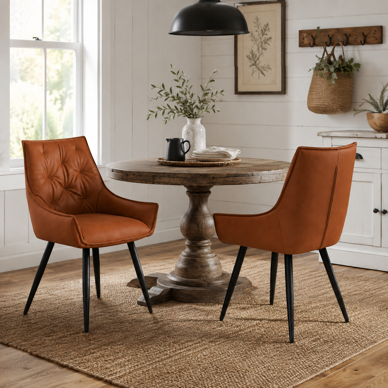 Drina Tufted Faux Leather Dining Chairs with Winged Sides Set of 2