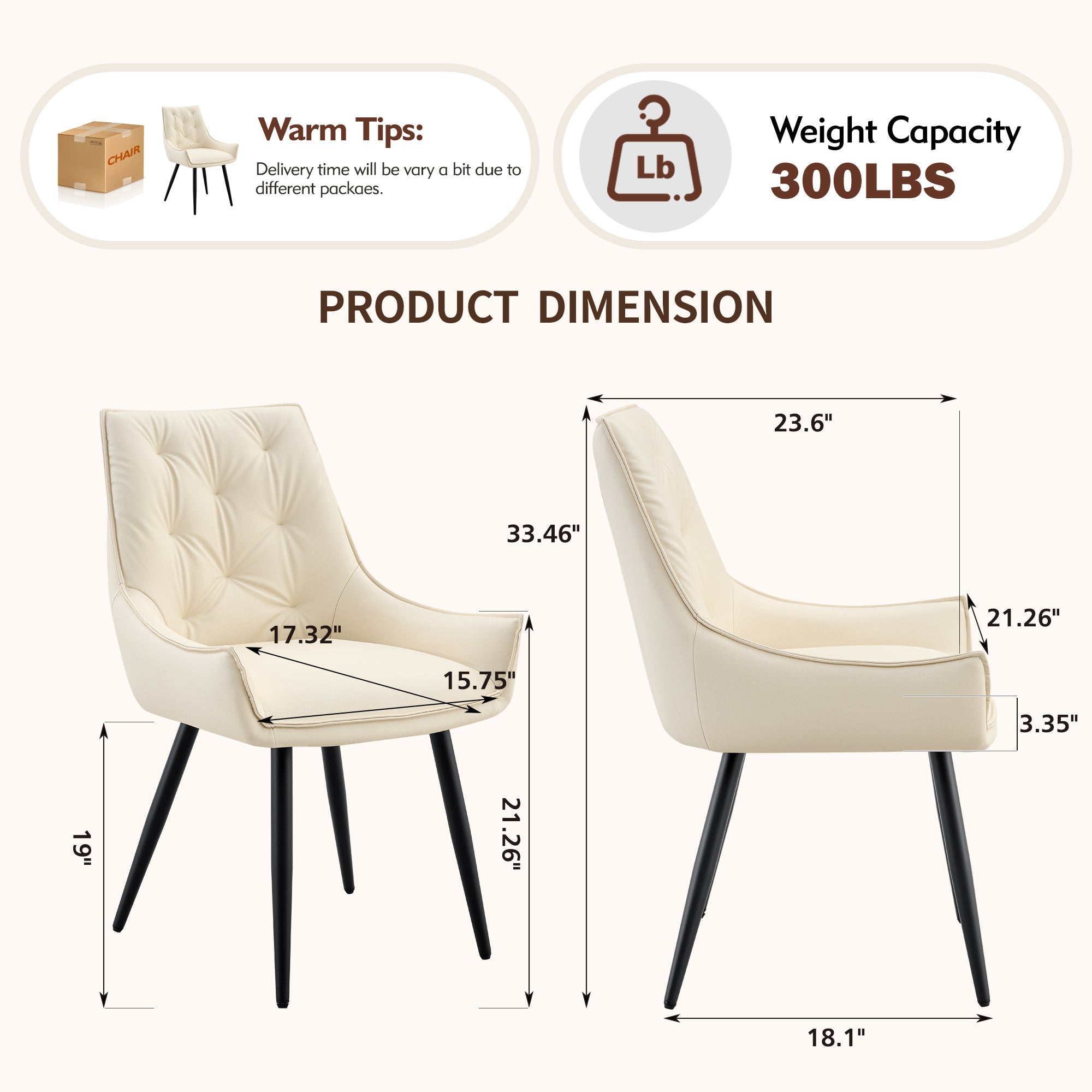 Drina Tufted Faux Leather Dining Chairs with Winged Sides Set of 2