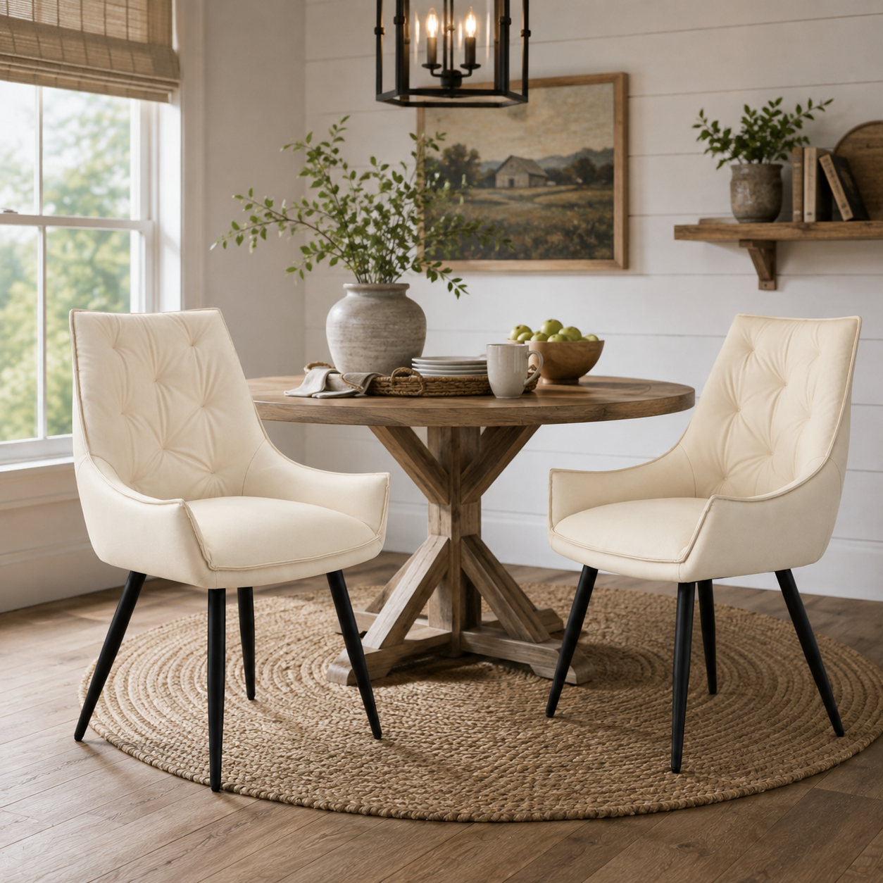 Drina Tufted Faux Leather Dining Chairs with Winged Sides Set of 2