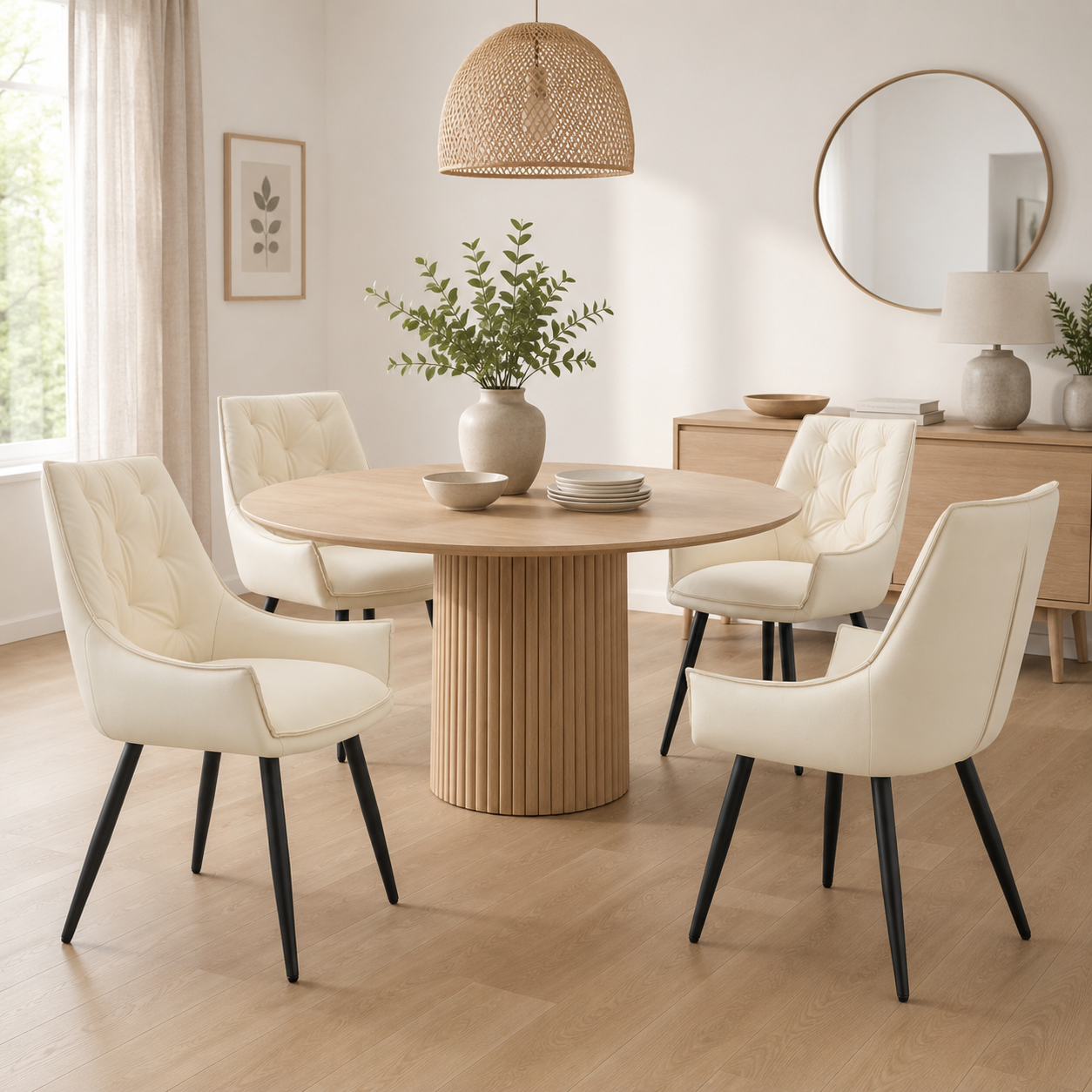 Drina Tufted Faux Leather Dining Chairs with Winged Sides Set of 2