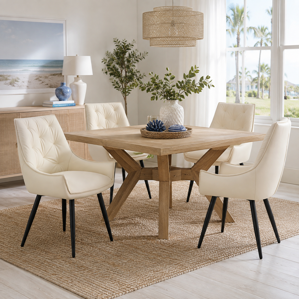 Drina Tufted Faux Leather Dining Chairs with Winged Sides Set of 2