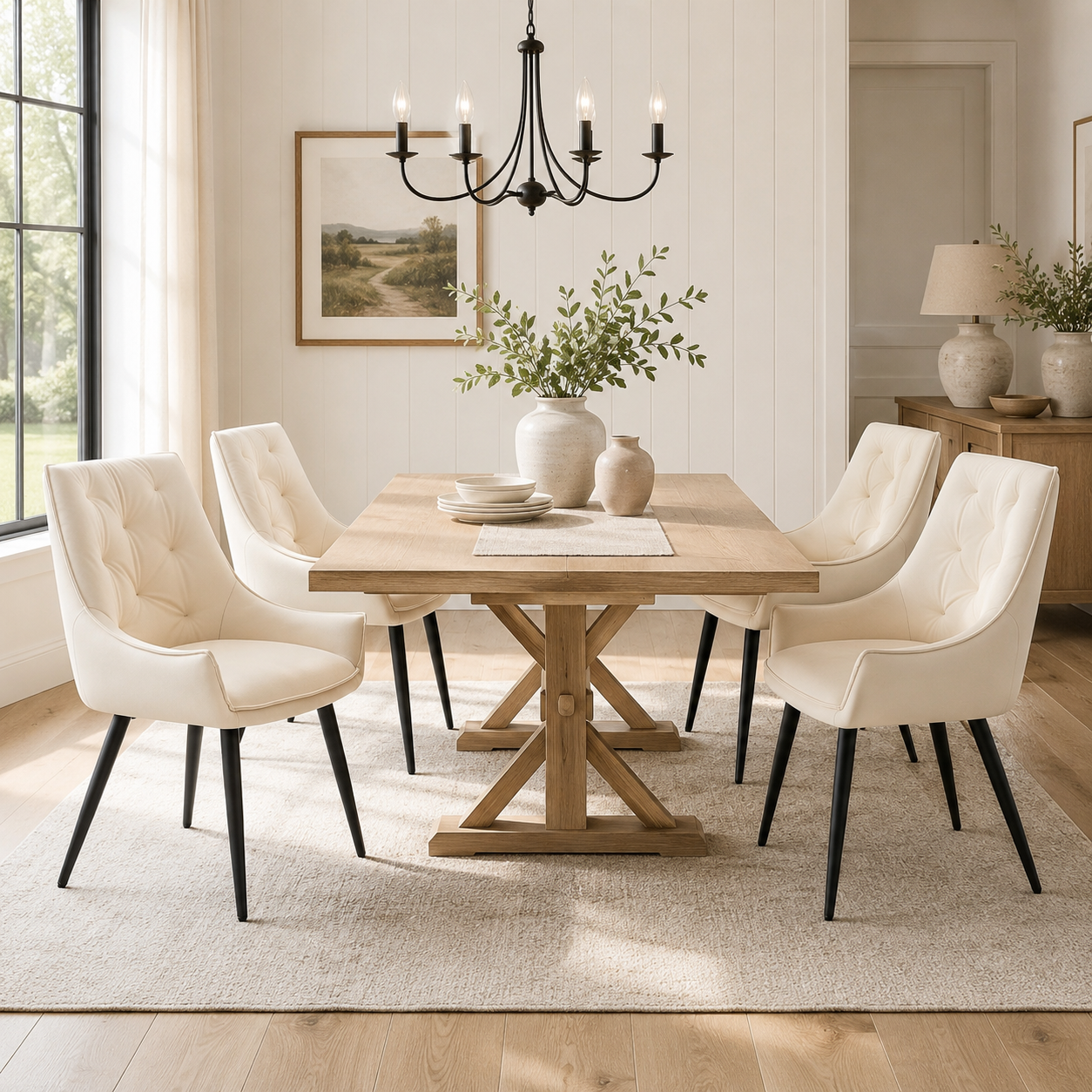 Drina Tufted Faux Leather Dining Chairs with Winged Sides Set of 2