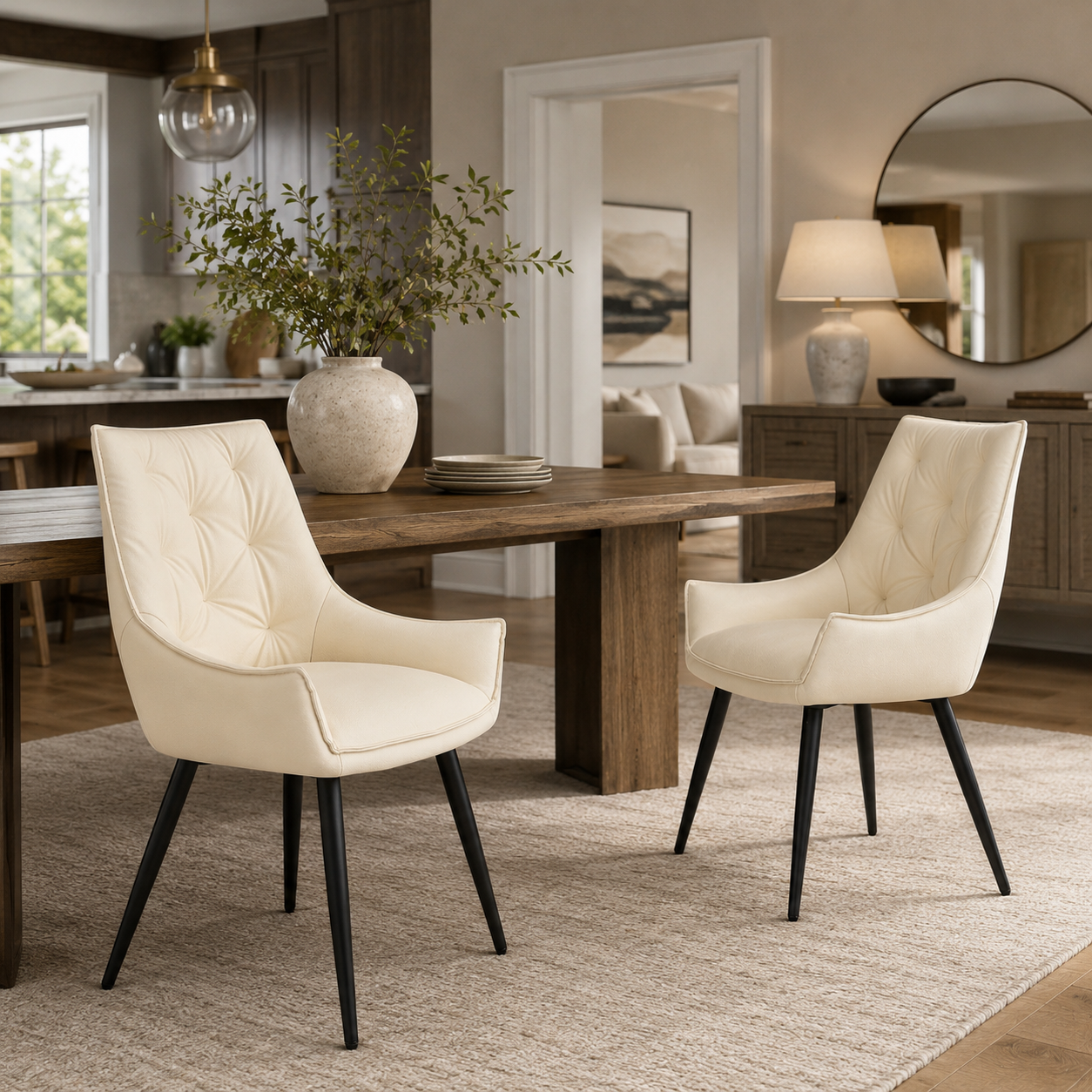 Drina Tufted Faux Leather Dining Chairs with Winged Sides Set of 2