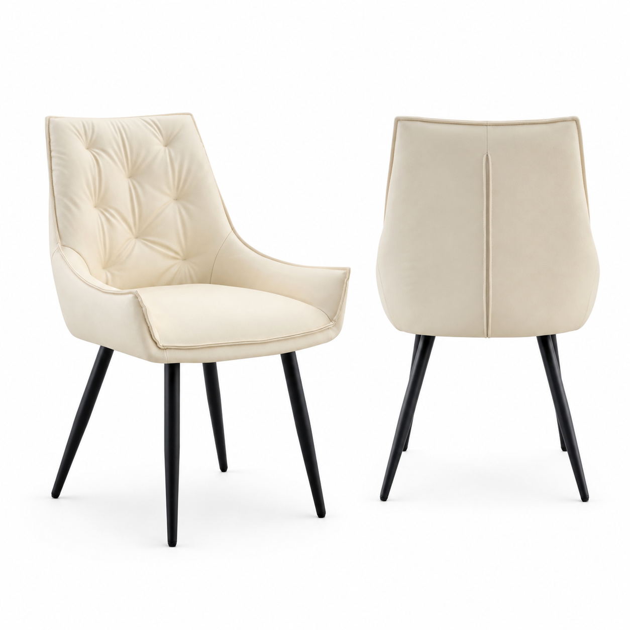 Drina Tufted Faux Leather Dining Chairs with Winged Sides Set of 2