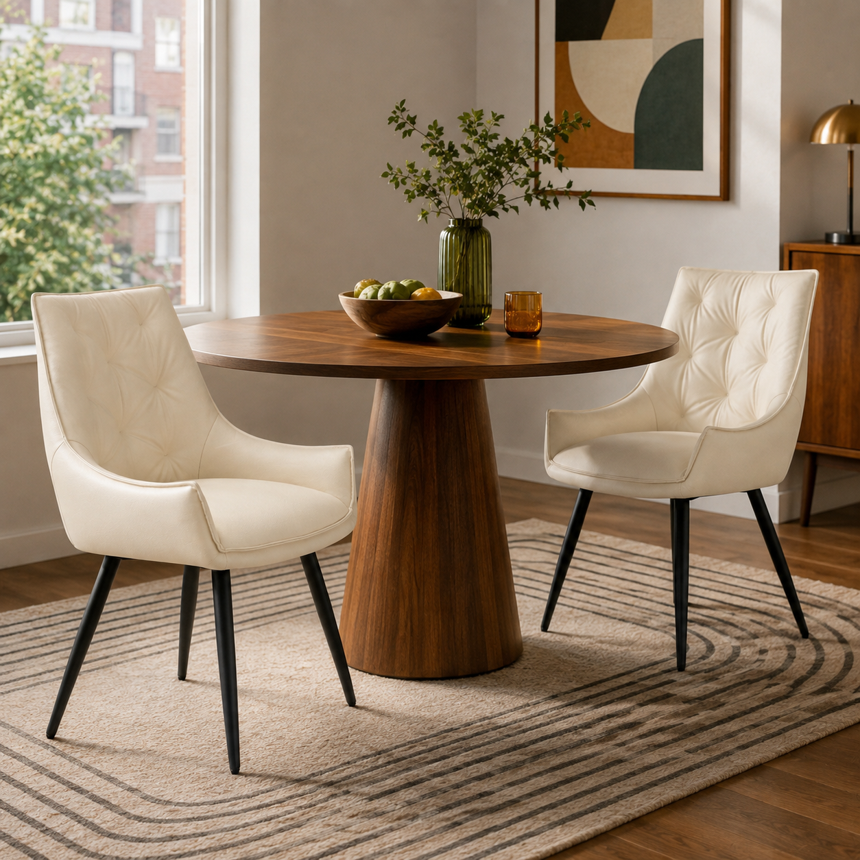Drina Tufted Faux Leather Dining Chairs with Winged Sides Set of 2