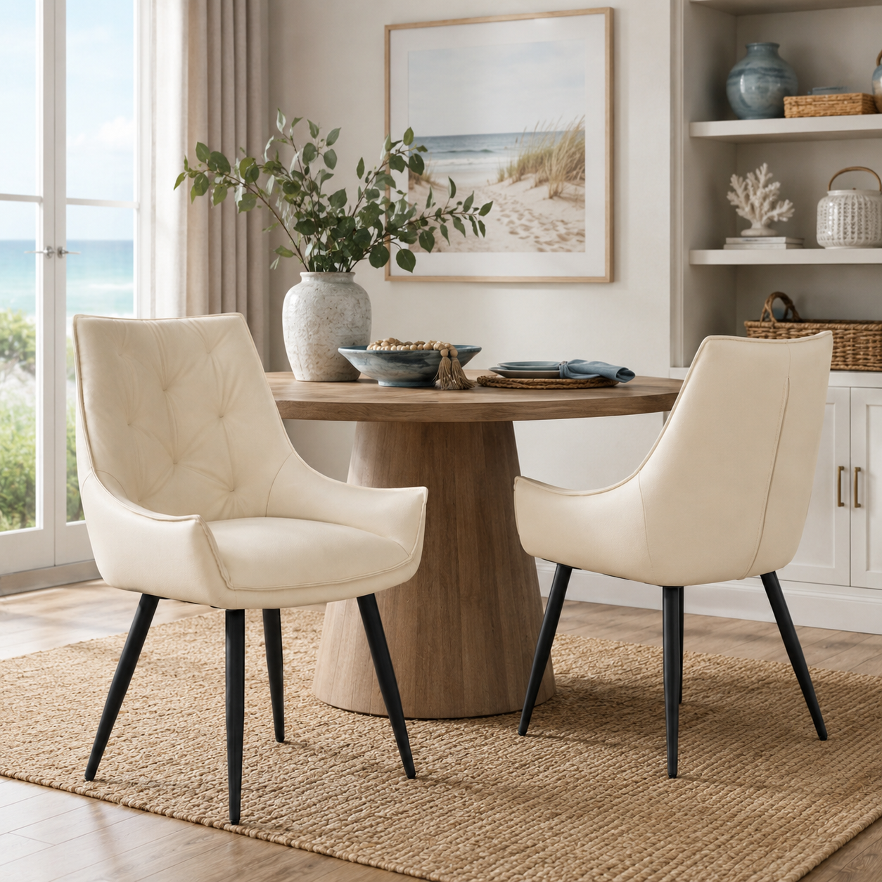 Drina Tufted Faux Leather Dining Chairs with Winged Sides Set of 2