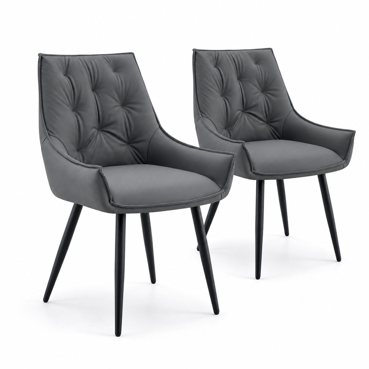 Drina Tufted Faux Leather Dining Chairs with Winged Sides Set of 2