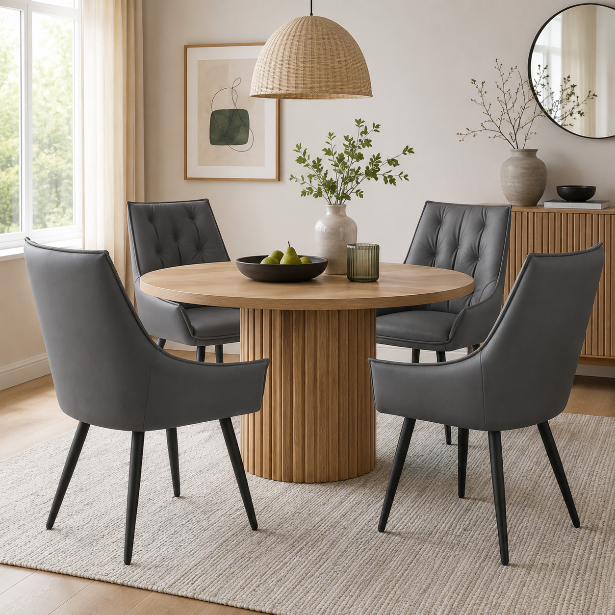 Drina Tufted Faux Leather Dining Chairs with Winged Sides Set of 2