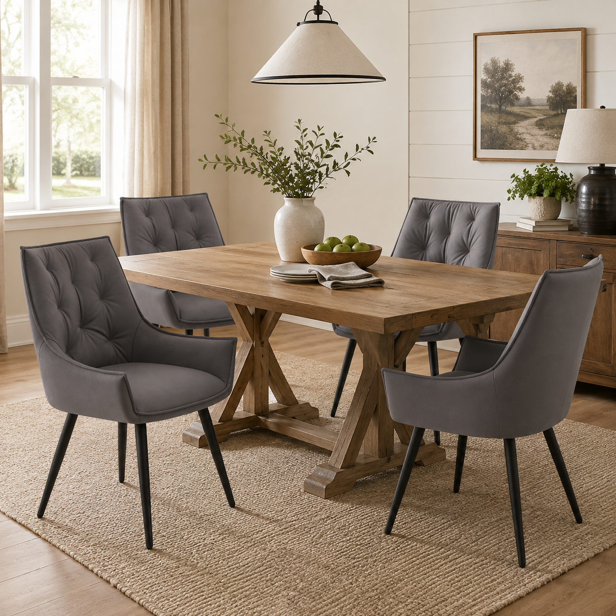 Drina Tufted Faux Leather Dining Chairs with Winged Sides Set of 2