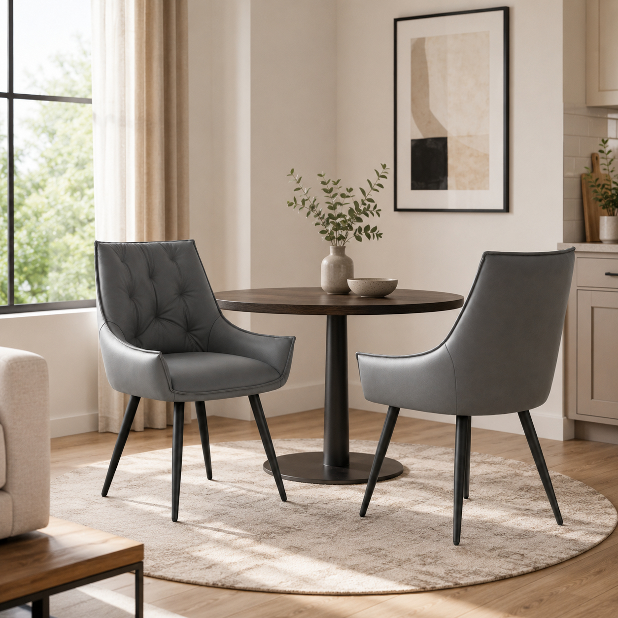 Drina Tufted Faux Leather Dining Chairs with Winged Sides Set of 2