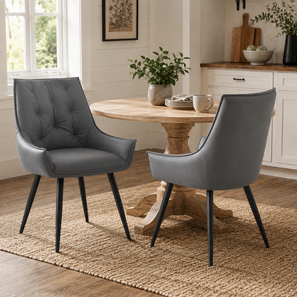 Drina Tufted Faux Leather Dining Chairs with Winged Sides Set of 2