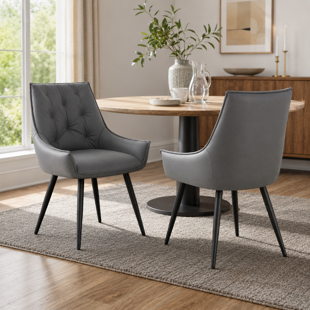 Drina Tufted Faux Leather Dining Chairs with Winged Sides Set of 2
