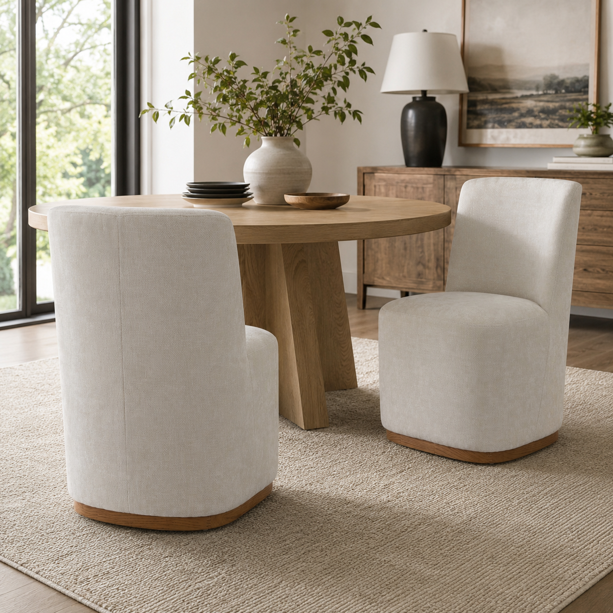 Neretva Chenille Dining Chairs with Wood Plinth Base Set of 2
