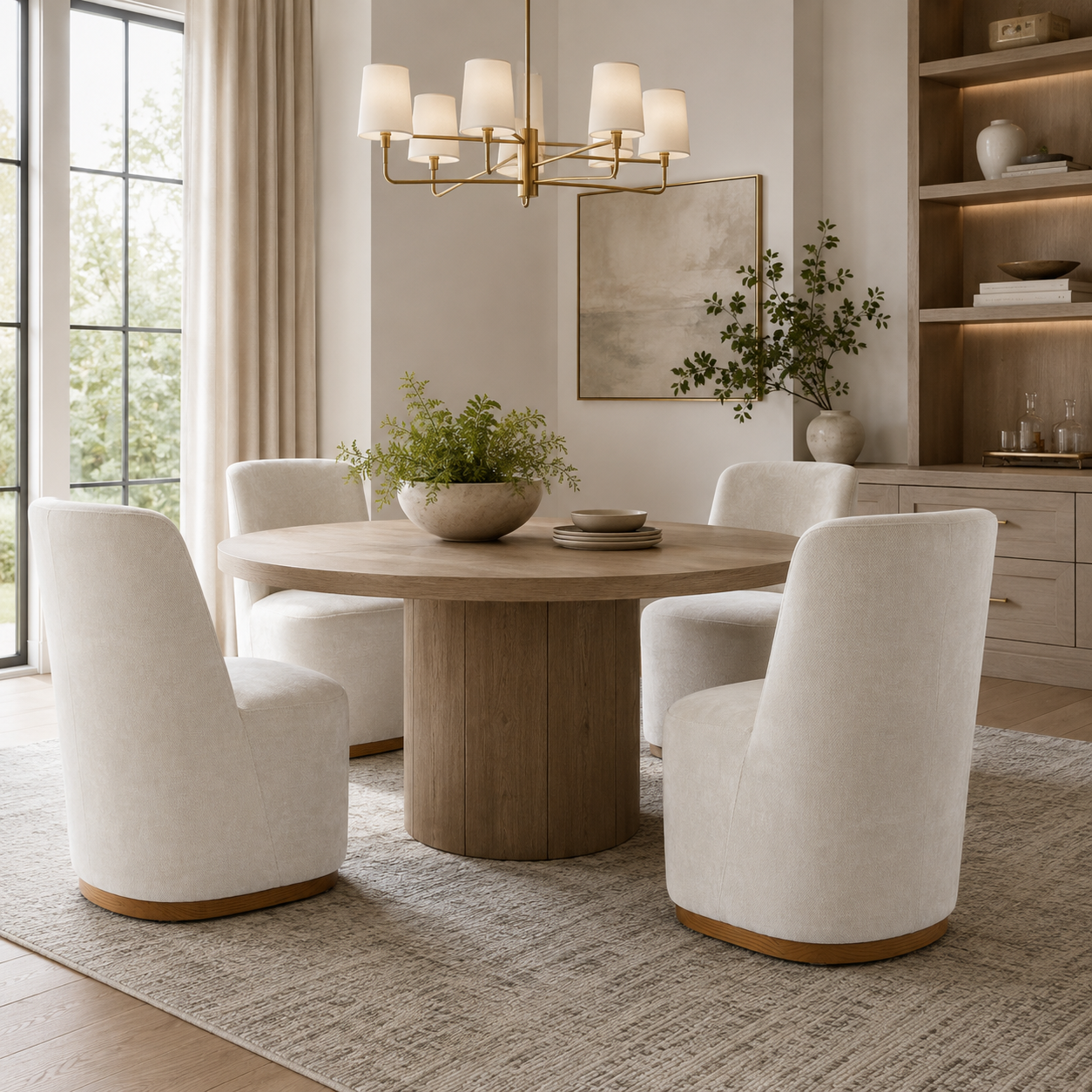 Neretva Chenille Dining Chairs with Wood Plinth Base Set of 2