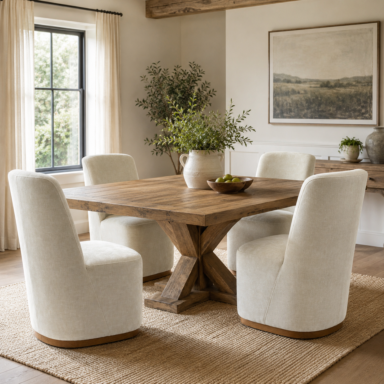 Neretva Chenille Dining Chairs with Wood Plinth Base Set of 2