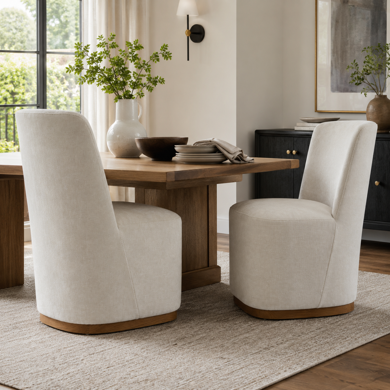 Neretva Chenille Dining Chairs with Wood Plinth Base Set of 2