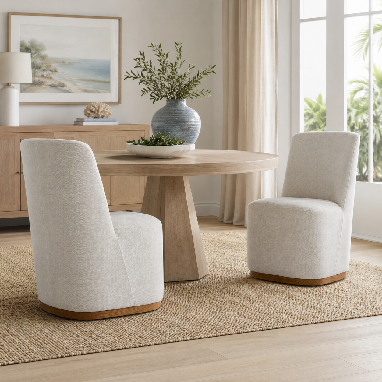 Neretva Chenille Dining Chairs with Wood Plinth Base Set of 2