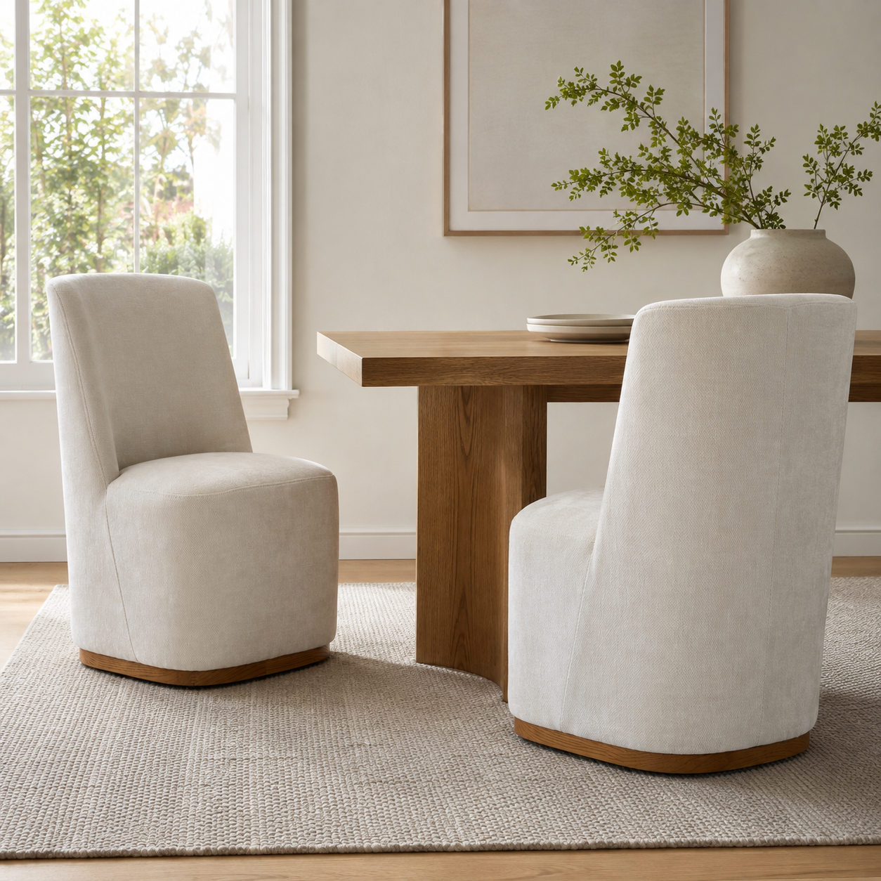 Neretva Chenille Dining Chairs with Wood Plinth Base Set of 2