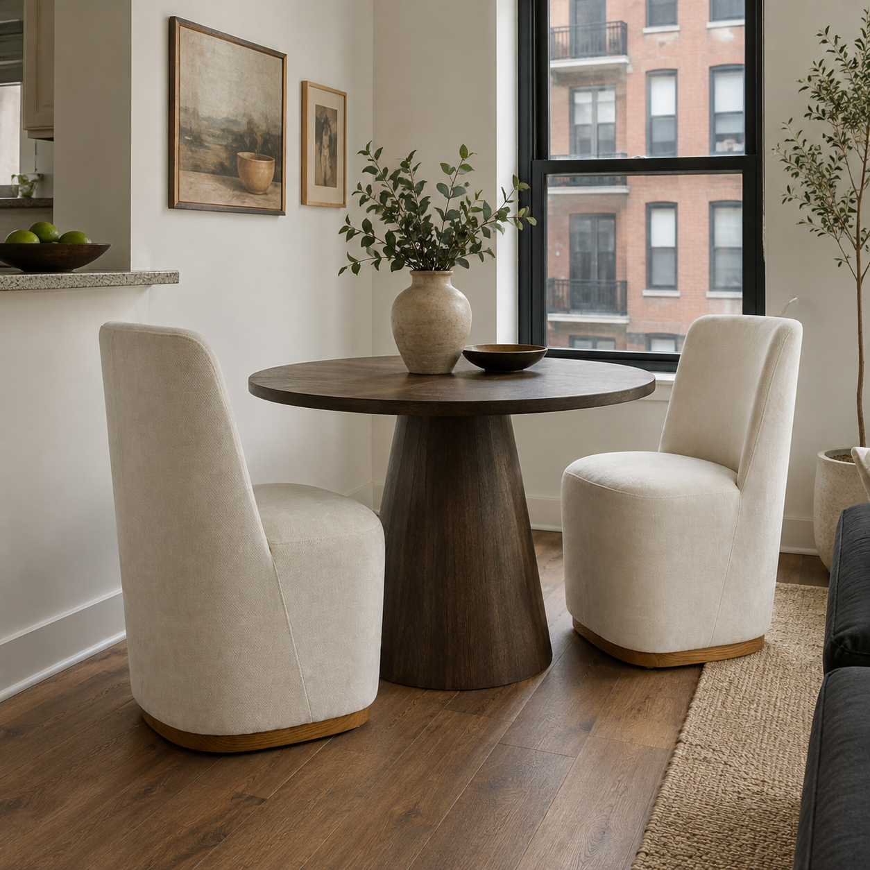 Neretva Chenille Dining Chairs with Wood Plinth Base Set of 2