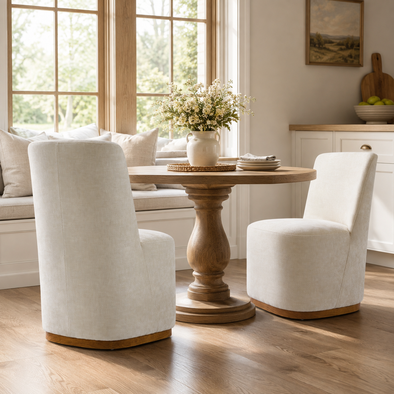 Neretva Chenille Dining Chairs with Wood Plinth Base Set of 2