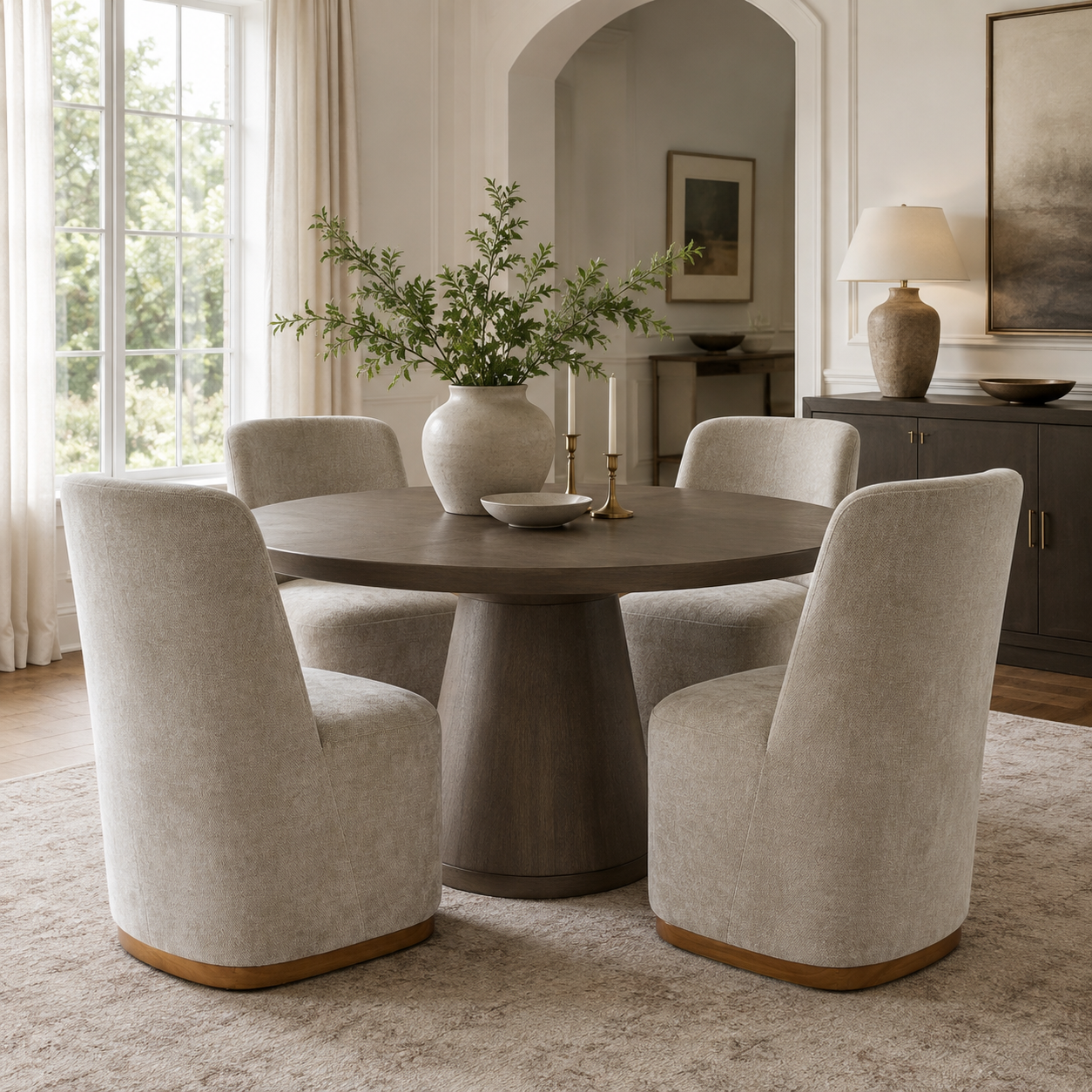 Neretva Chenille Dining Chairs with Wood Plinth Base Set of 2