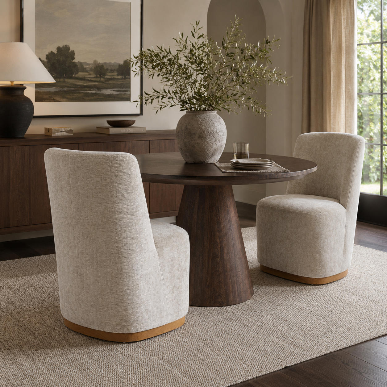 Neretva Chenille Dining Chairs with Wood Plinth Base Set of 2