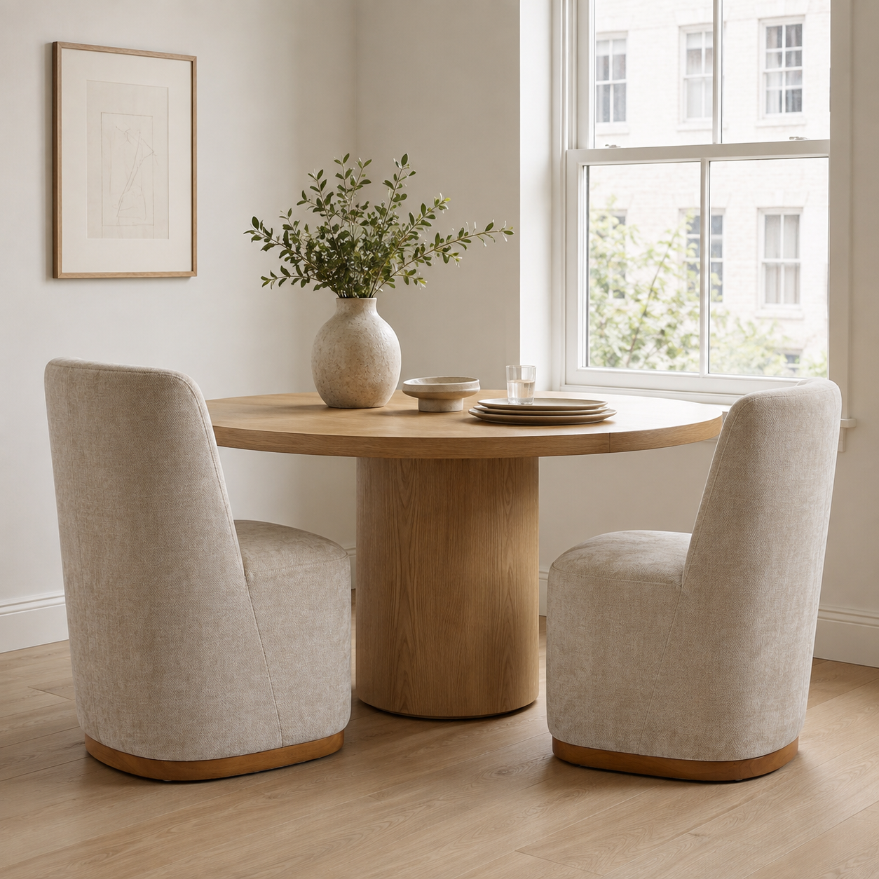 Neretva Chenille Dining Chairs with Wood Plinth Base Set of 2