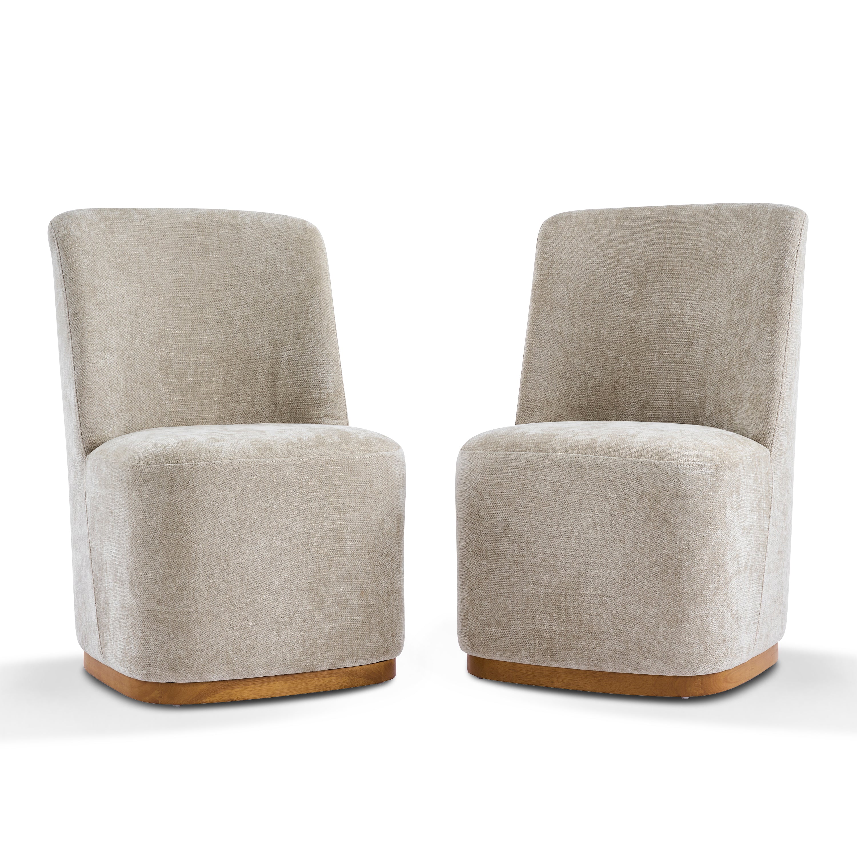 Neretva Chenille Dining Chairs with Wood Plinth Base Set of 2