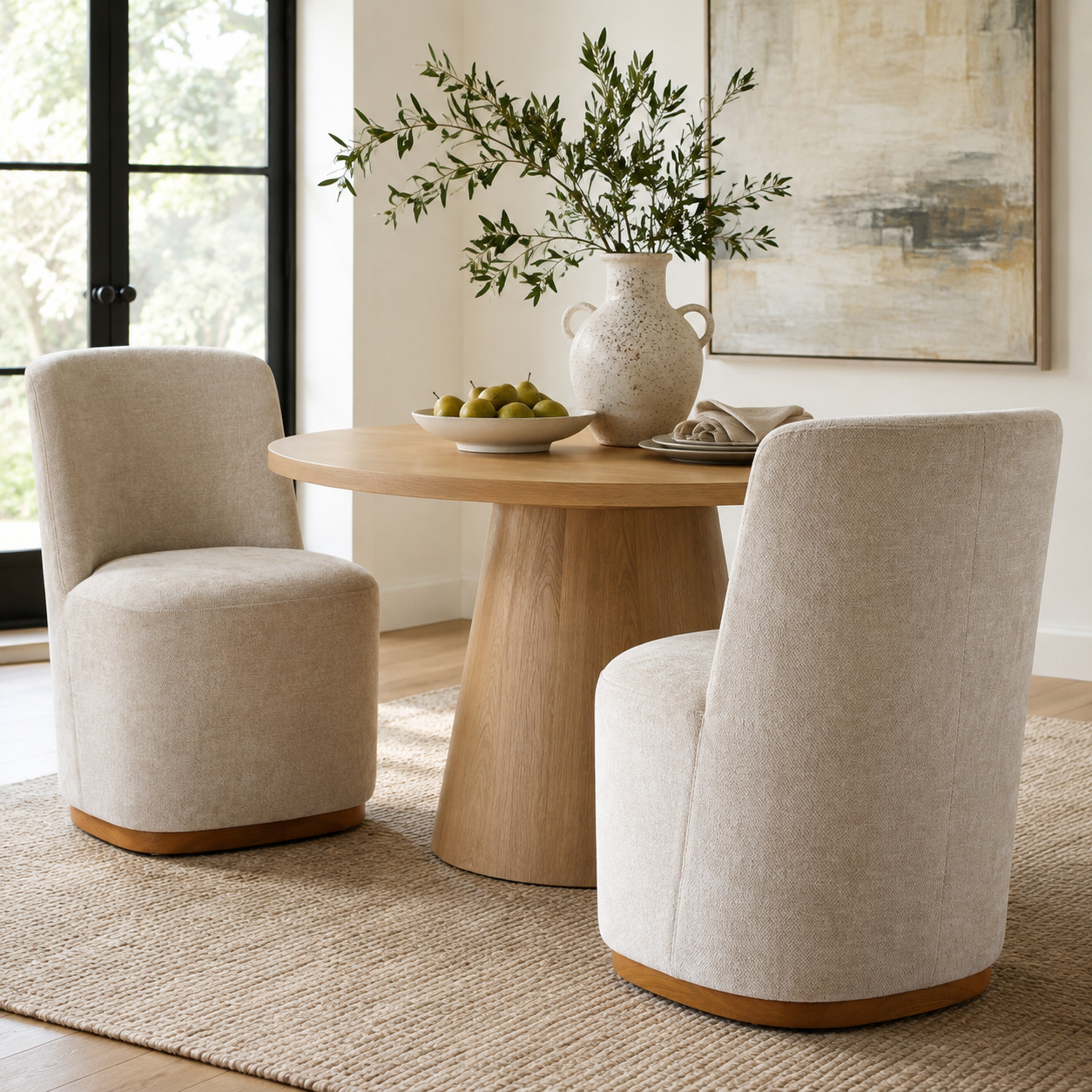 Neretva Chenille Dining Chairs with Wood Plinth Base Set of 2