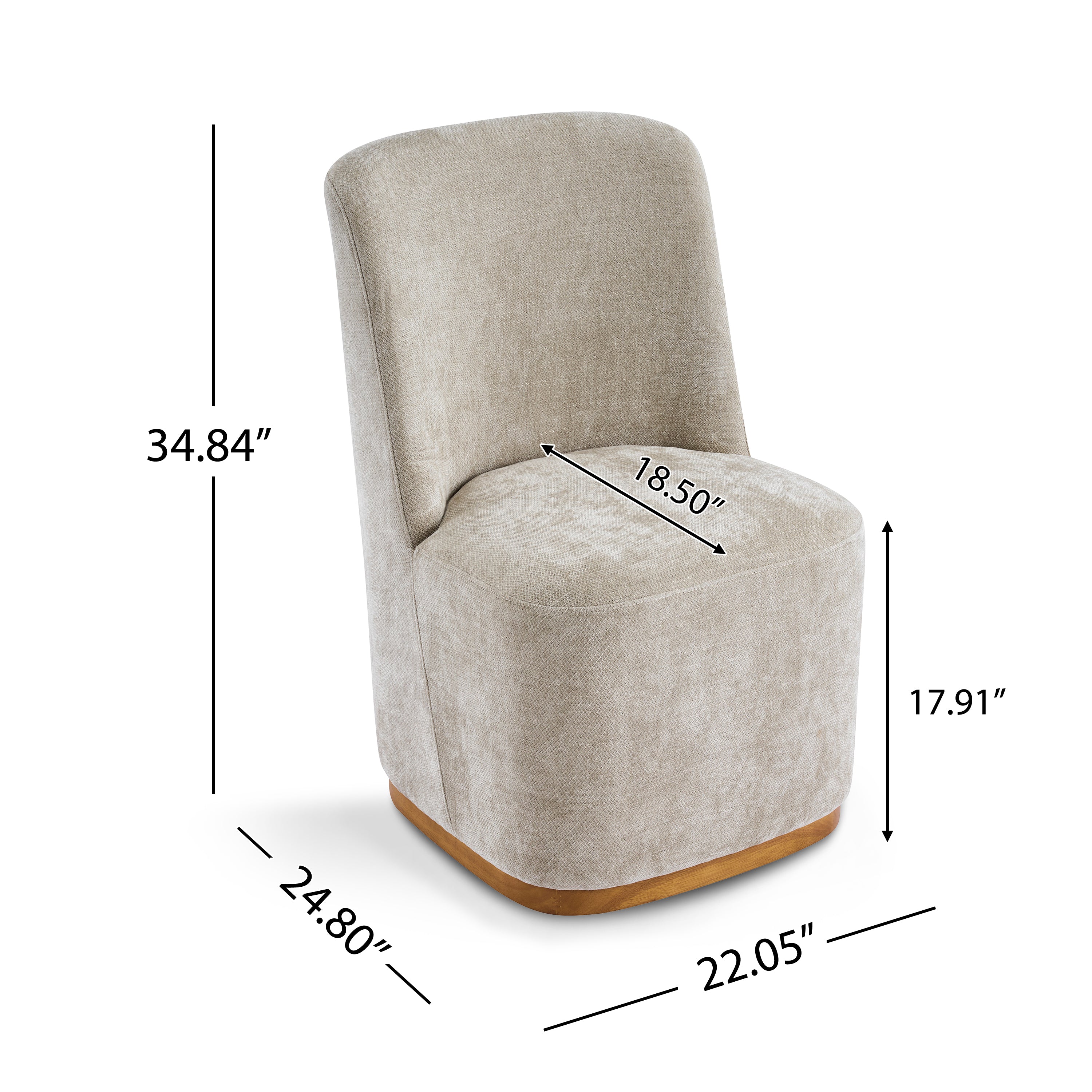 Neretva Chenille Dining Chairs with Wood Plinth Base Set of 2