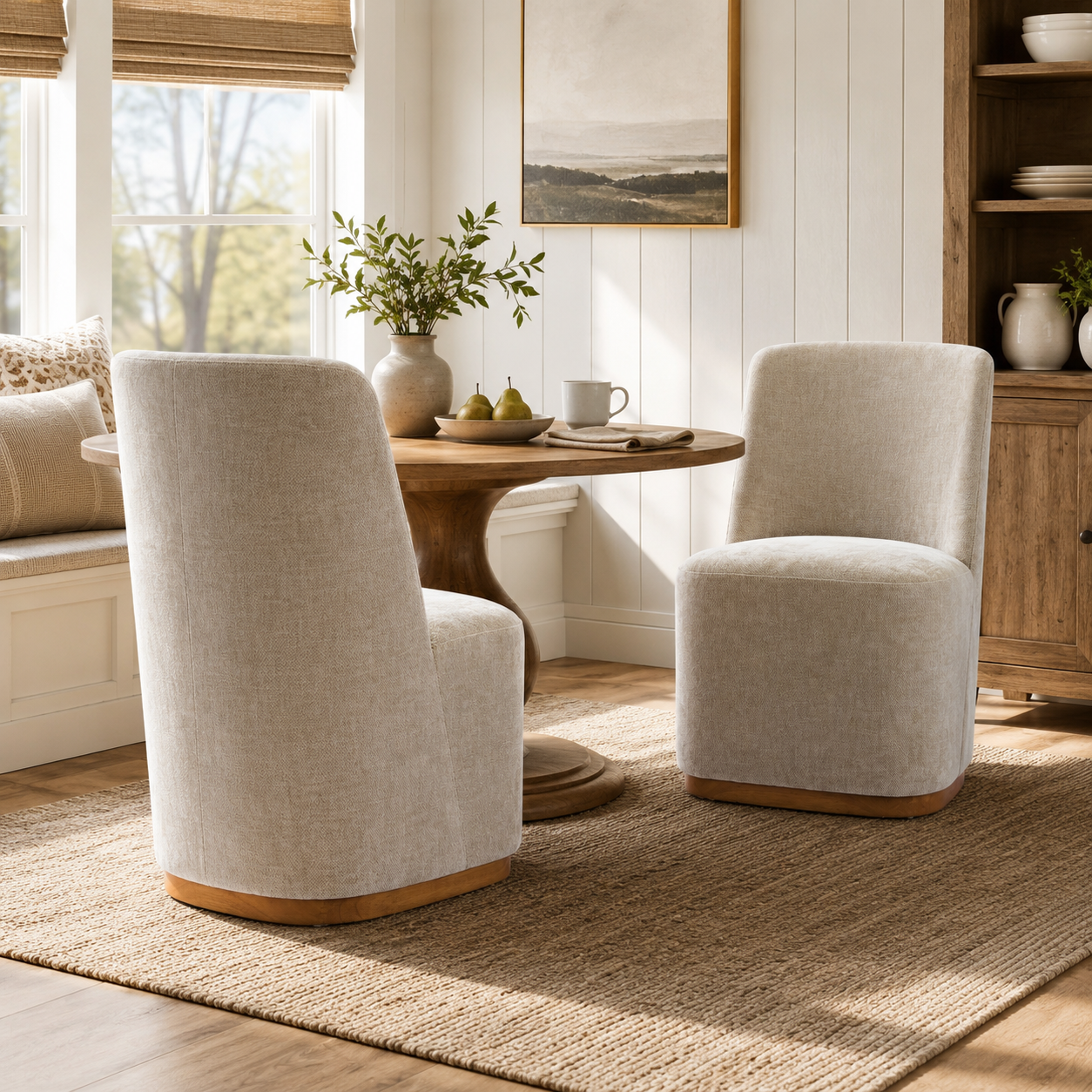 Neretva Chenille Dining Chairs with Wood Plinth Base Set of 2