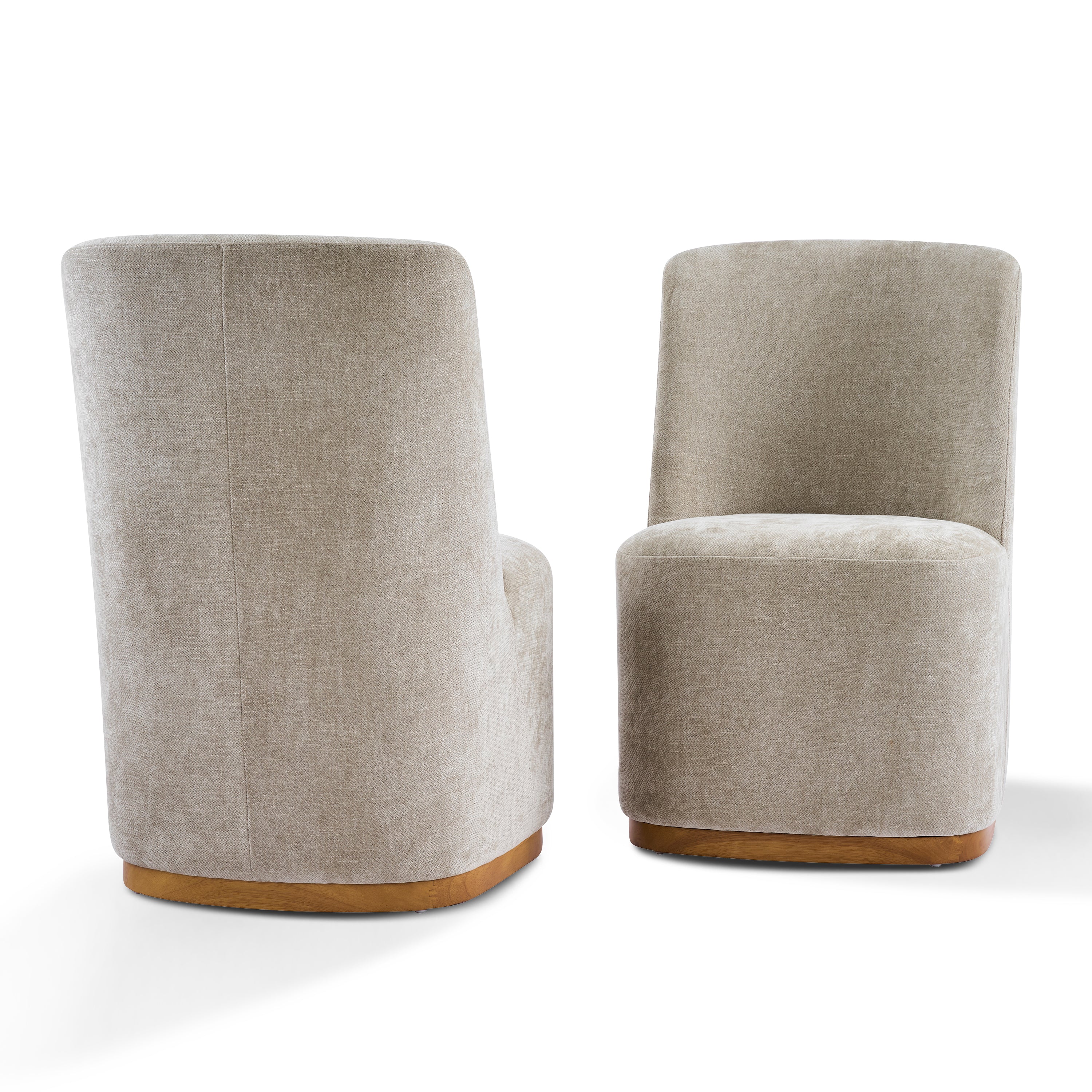 Neretva Chenille Dining Chairs with Wood Plinth Base Set of 2