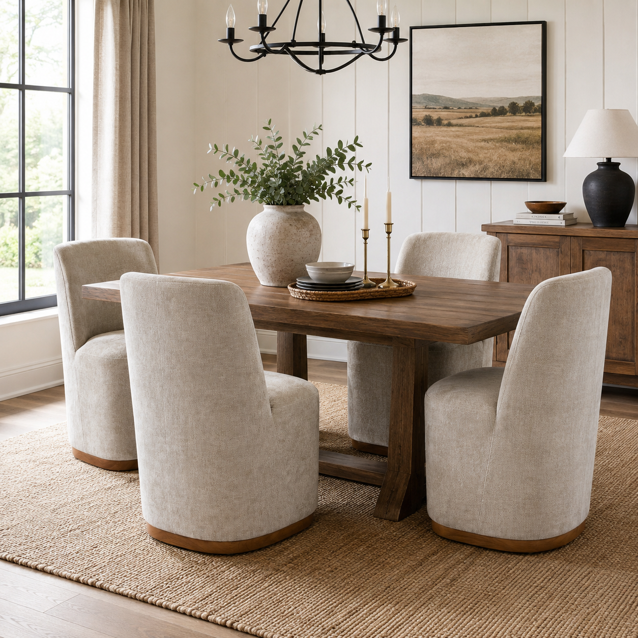 Neretva Chenille Dining Chairs with Wood Plinth Base Set of 2