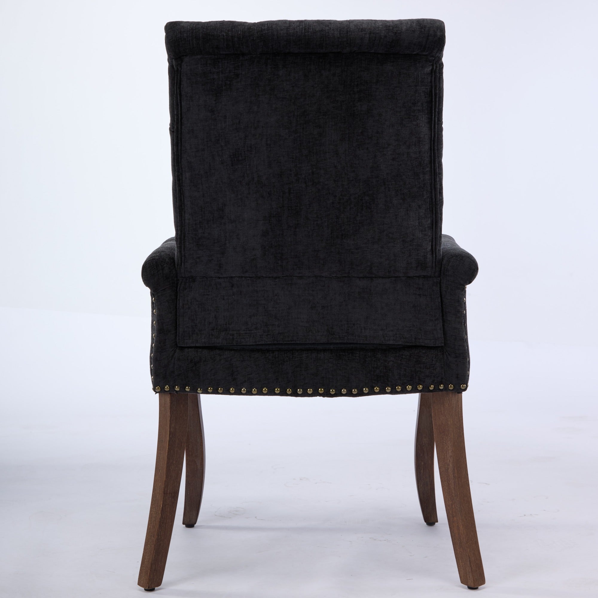 Sarine Chenille Tufted Dining Chair with Roll Top Back and Curved Wood Legs
