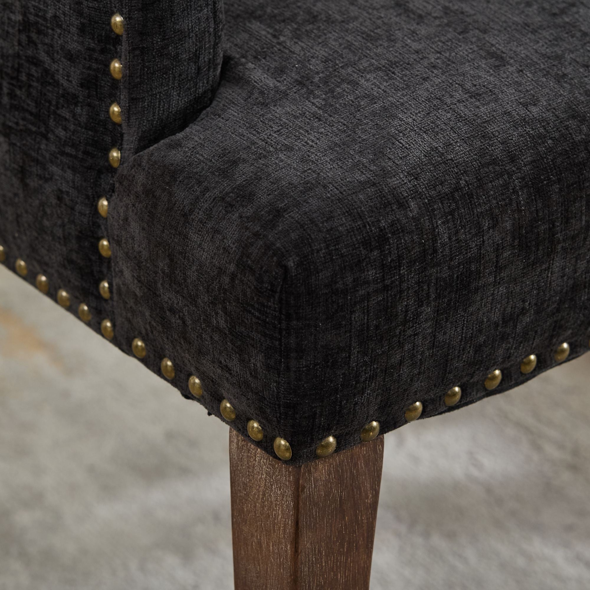 Sarine Chenille Tufted Dining Chair with Roll Top Back and Curved Wood Legs
