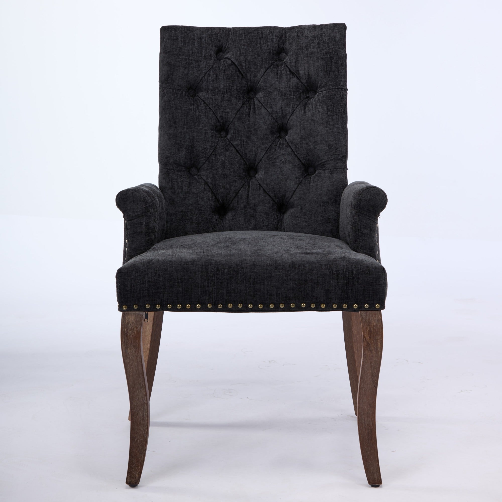 Sarine Chenille Tufted Dining Chair with Roll Top Back and Curved Wood Legs