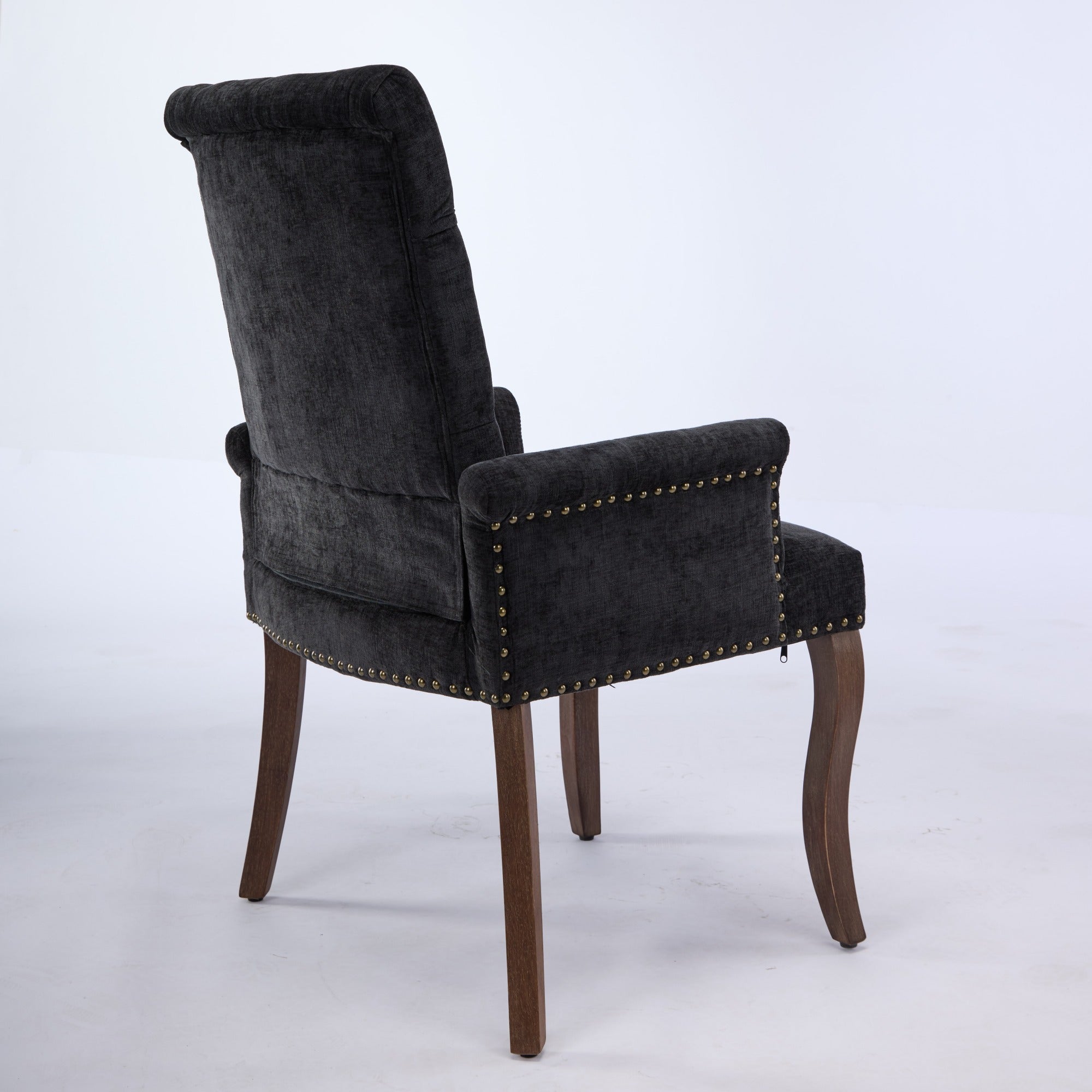 Sarine Chenille Tufted Dining Chair with Roll Top Back and Curved Wood Legs