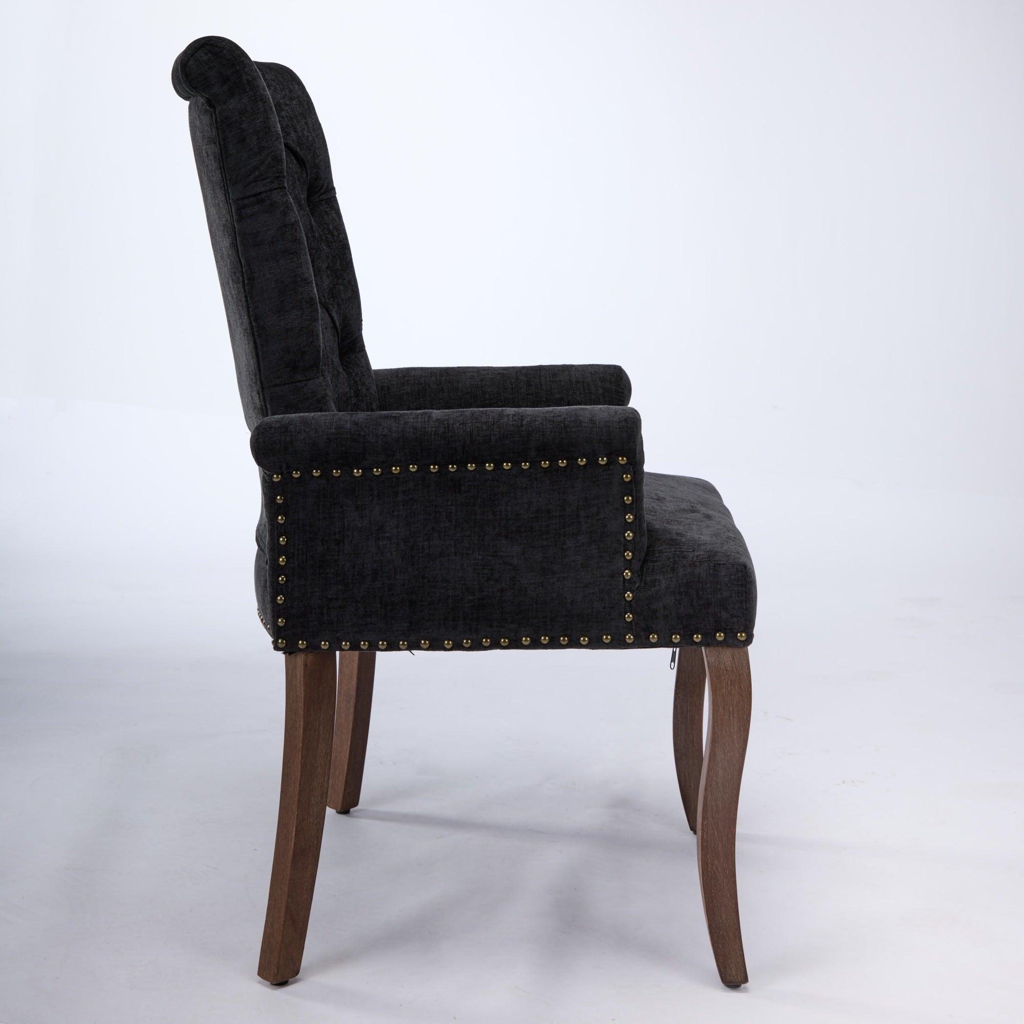 Sarine Chenille Tufted Dining Chair with Roll Top Back and Curved Wood Legs